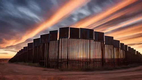 Border wall at sunrise